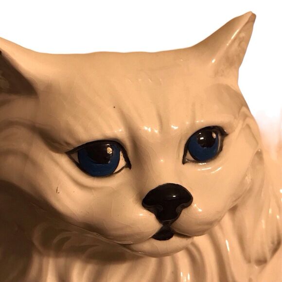 Vintage Ceramic White Persian Cat Blue Eyes Lifesize Figurine - Picture 2 of 13
